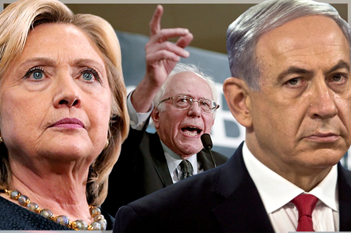 Hillary Clinton, Bernie Sanders, Benjamin Netanyahu (Reuters/Brian Snyder/Katherine Taylor/Nir Elias/Photo montage by Salon)