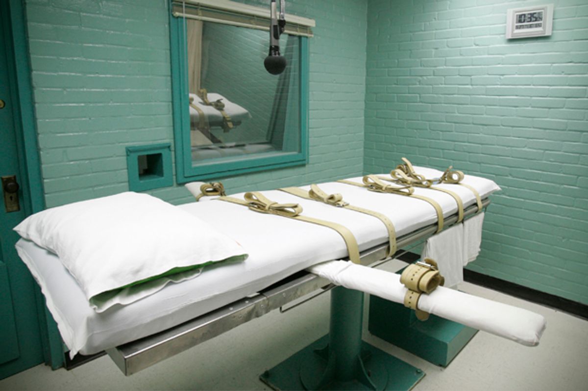 The gurney in Huntsville, Texas, where Texas' condemned are strapped down to receive a lethal injection.   (AP/Pat Sullivan)
