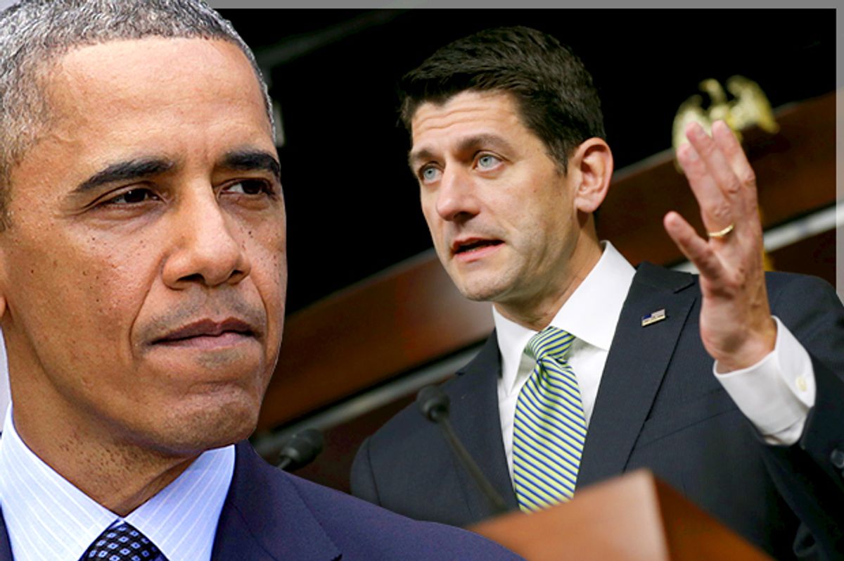 Barack Obama, Paul Ryan   (Reuters/Yuri Gripas/Jonathan Ernst/Photo montage by Salon)