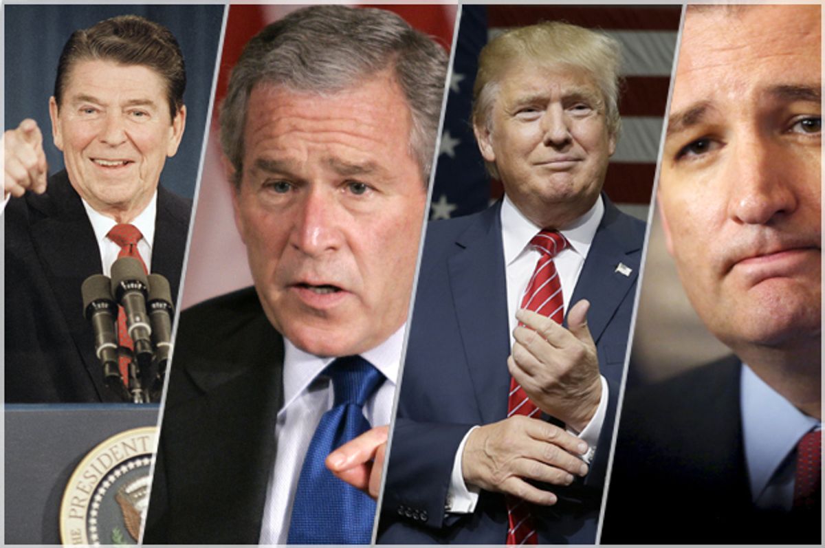 Ronald Reagan, George W. Bush, Donald Trump, Ted Cruz   (AP/Reuters)