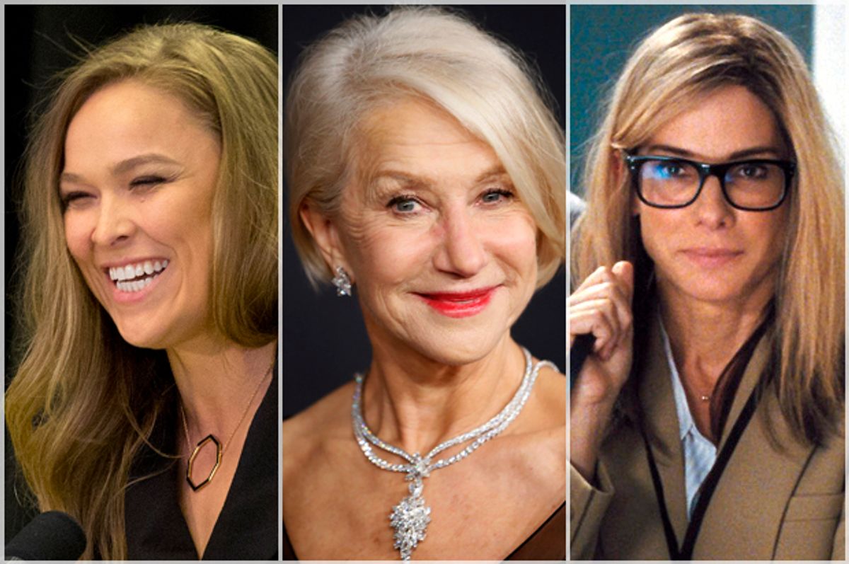 Ronda Rousey, Helen Mirren, Sandra Bullock in "Our Brand is Crisis"   (AP/Mark Lennihan/Reuters/Danny Moloshok/Warner Bros. Entertainment)