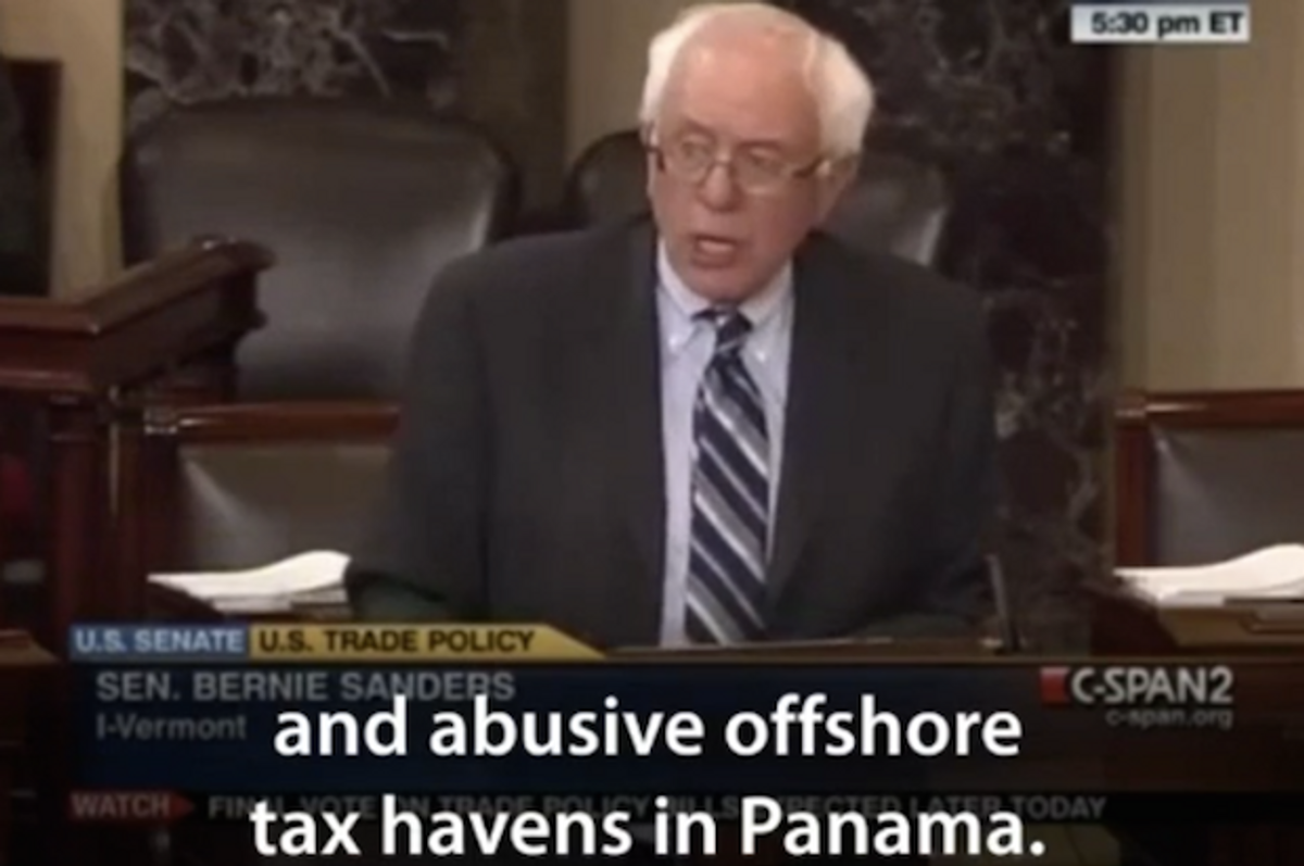 Bernie Sanders criticizing the Panama Free Trade Agreement that led to the Panama Papers scandal, on the Senate floor on Oct. 12, 2011  (C-Span2/YouTube)