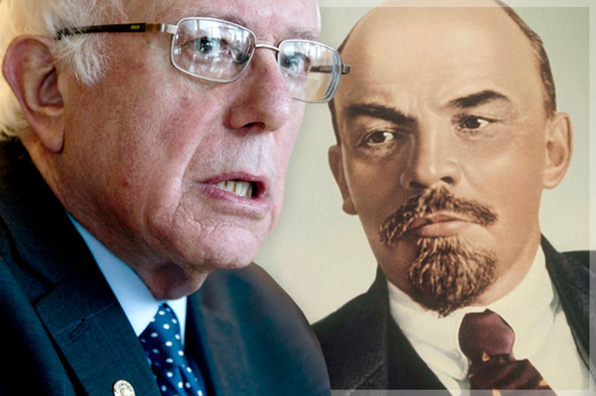Bernie Sanders, Vladimir Lenin   (AP/Mary Altaffer/Photo montage by Salon)