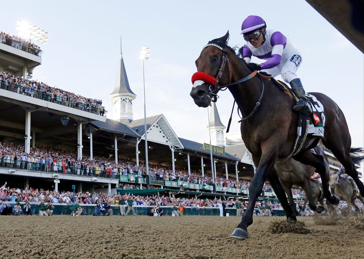 FILE - In this May 7, 2016, file photo, Mario Gutierrez rides Nyquist to victory during the 142nd running of the Kentucky Derby horse race at Churchill Downs in Louisville, Ky. (AP Photo/David J. Phillip, File) (AP)