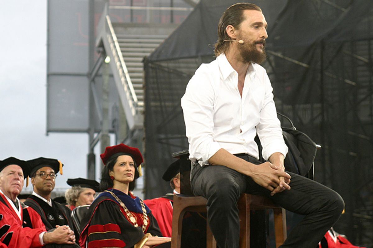 HOUSTON, TX - MAY 15: Actor Matthew McConaughey speaks at Commencement at the University of Houston at TDECU Stadium on May 15, 2015 in Houston, Texas. Credit: Louis Dollagaray/MediaPunch/IPX (Louis Dollagaray/mediapunch/ipx)