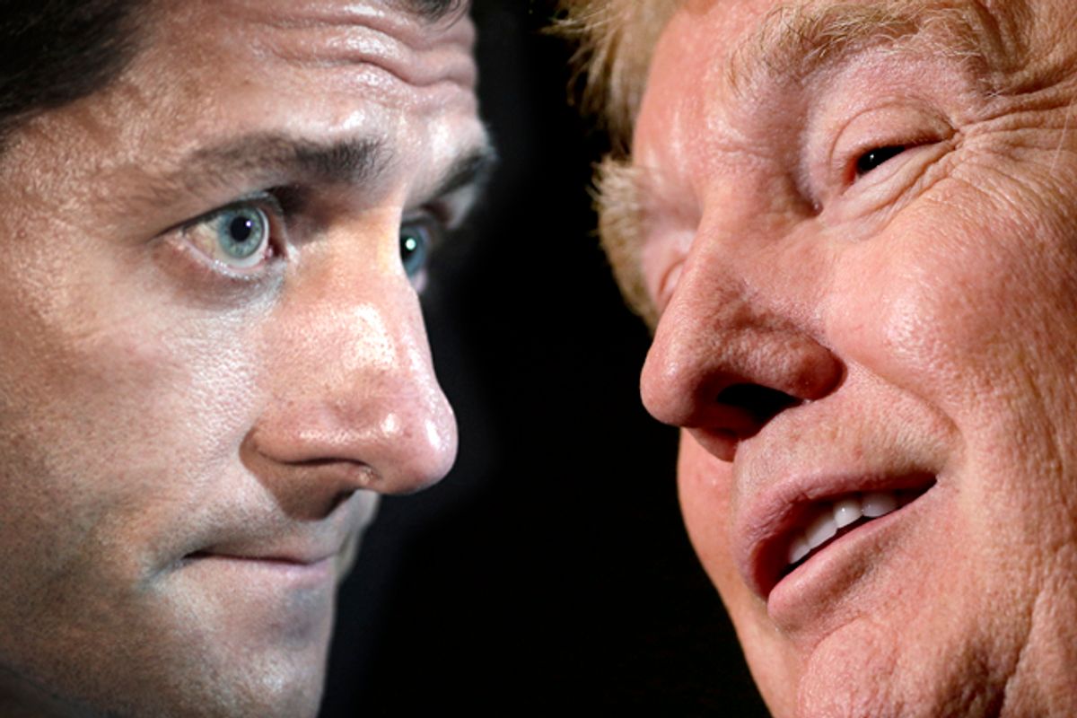 Paul Ryan, Donald Trump   (Reuters//John Gress/AP/Charlie Neibergall/Photo montage by Salon)