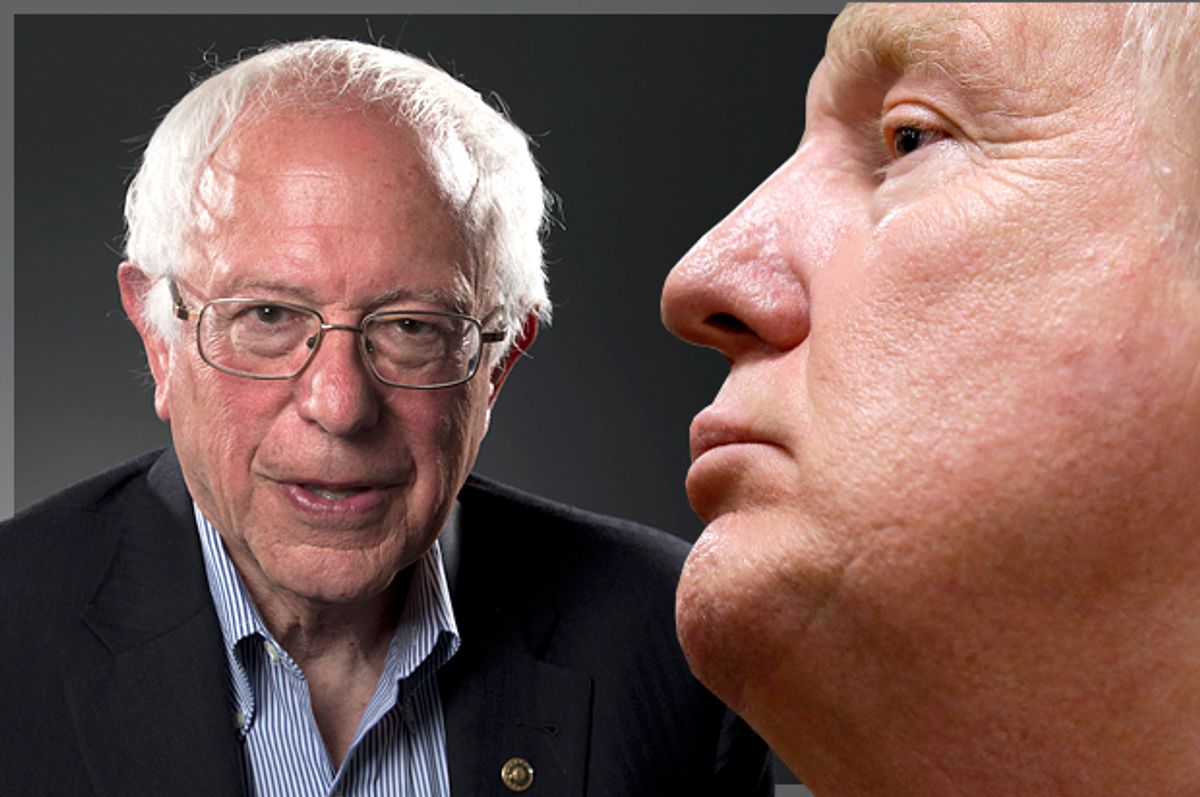 Bernie Sanders, Donald Trump   (AP/Jae C. Hong/Charlie Neibergall/Photo montage by Salon)