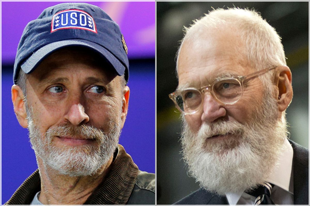 Jon Stewart, David Letterman   (Reuters/Carlos Barria/AP/Pablo Martinez Monsivais)