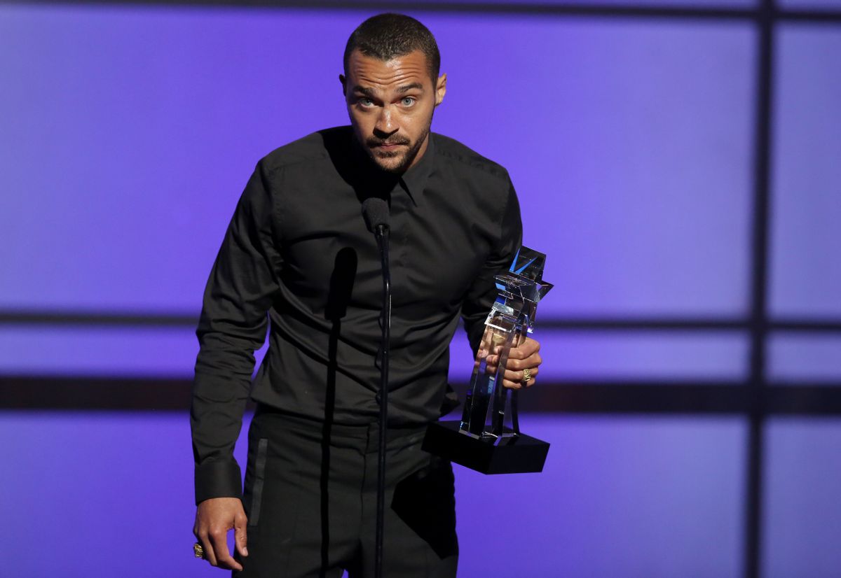 Jesse Williams accepts the humanitarian award at the BET Awards at the Microsoft Theater on Sunday, June 26, 2016, in Los Angeles. (Photo by Matt Sayles/Invision/AP) (Matt Sayles/invision/ap)