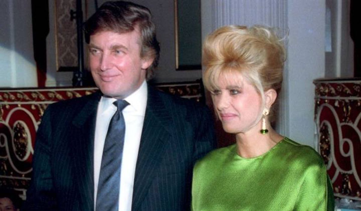 Donald Trump, left, and his ex-wife, Ivana Trump, stand together at a reception prior to the Hotel Industry Annual Candlelight Gala held at New York’s Plaza Hotel, Tues., April 9, 1991. (Associated Press)