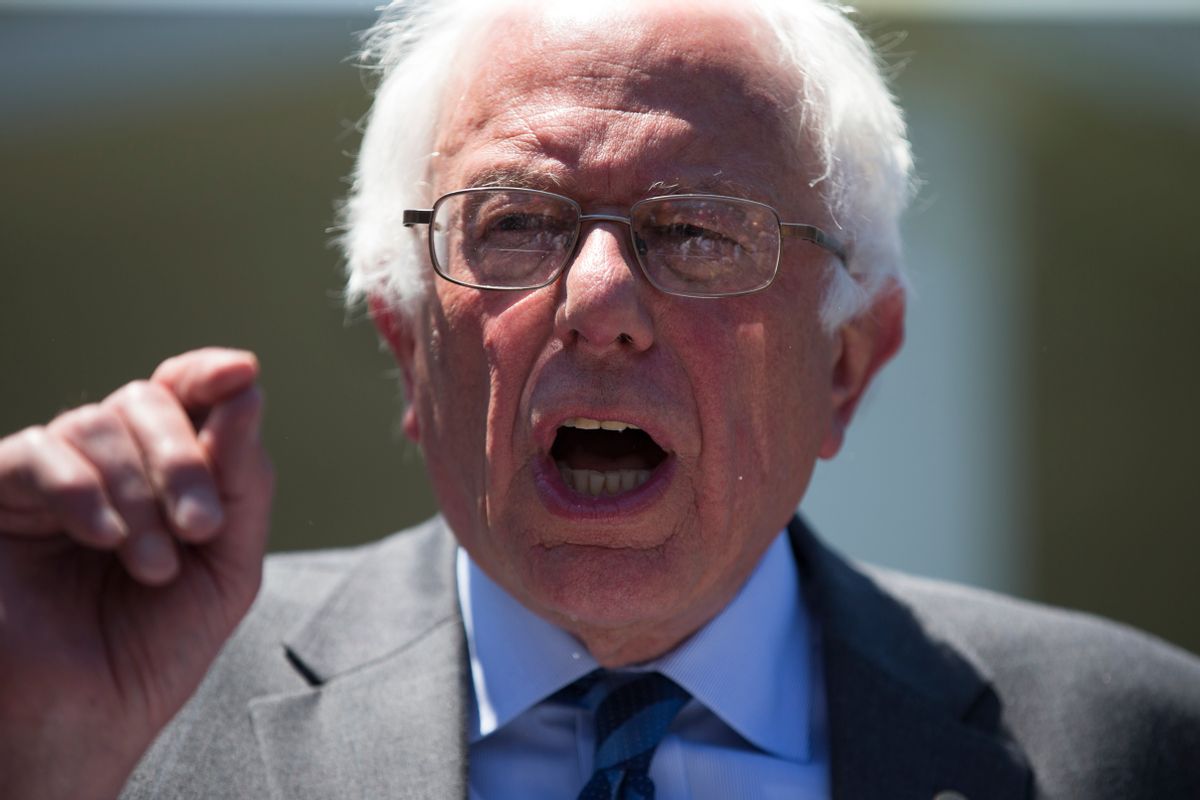 Democratic presidential candidate Sen. Bernie Sanders, I-Vt. speaks to reporters outside the White House in Washington, Thursday, June 9, 2016, following a meeting with President Barack Obama. (AP Photo/Evan Vucci) (AP)