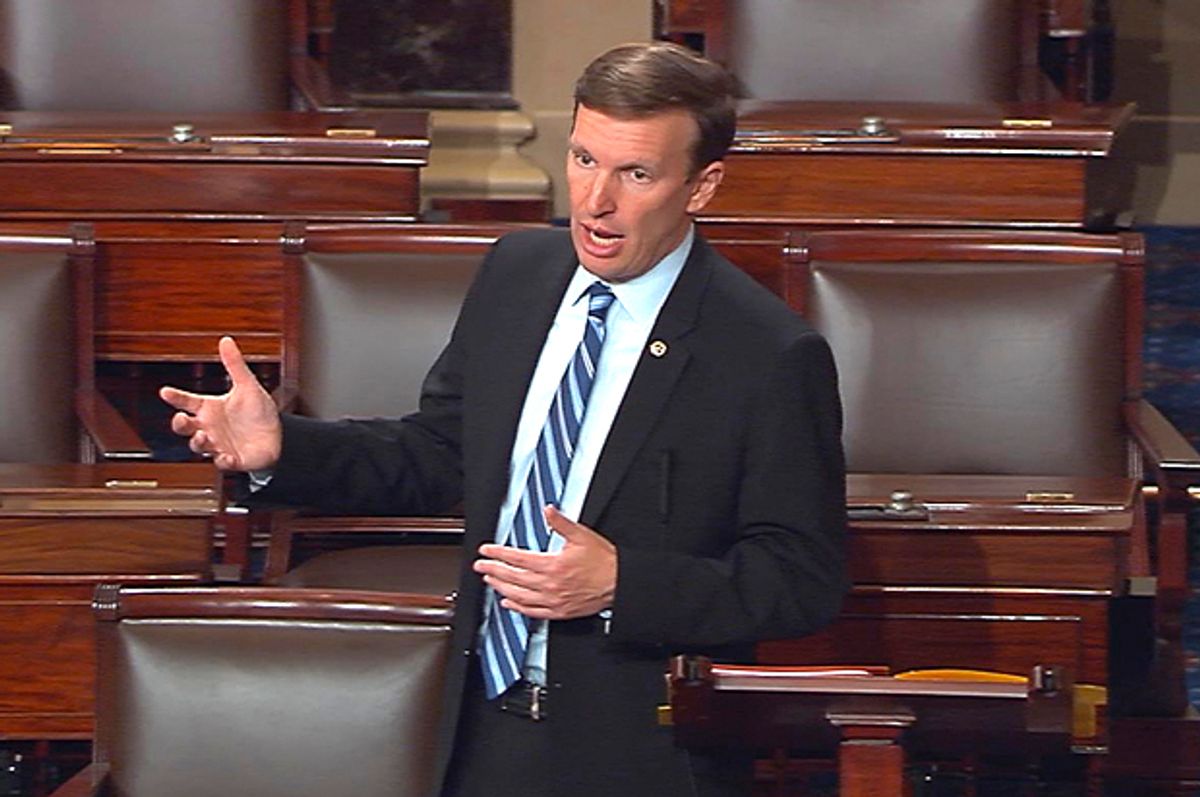 Chris Murphy speaks on the floor of the Senate, June 15, 2016, where he launched a filibuster demanding a vote on gun control measures.   (AP/Senate Television)