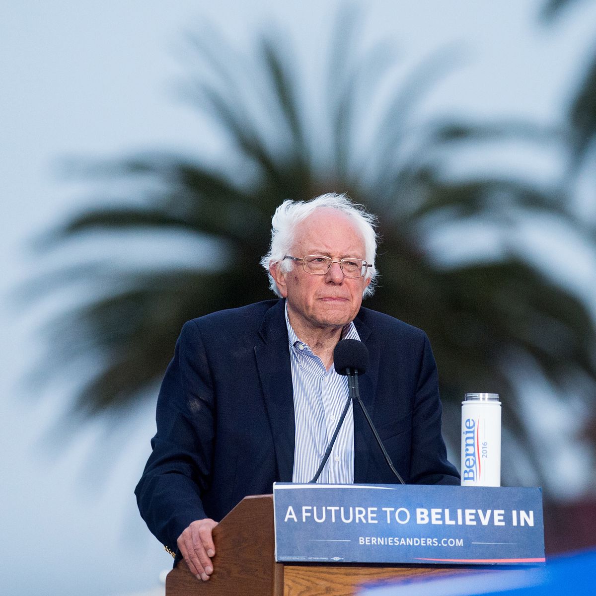 On the eve of California's primary, Democratic presidential candidate Sen. Bernie Sanders, I-Vt., addresses supporters on Monday, June 6, 2016, in San Francisco. (AP Photo/Noah Berger) (AP)