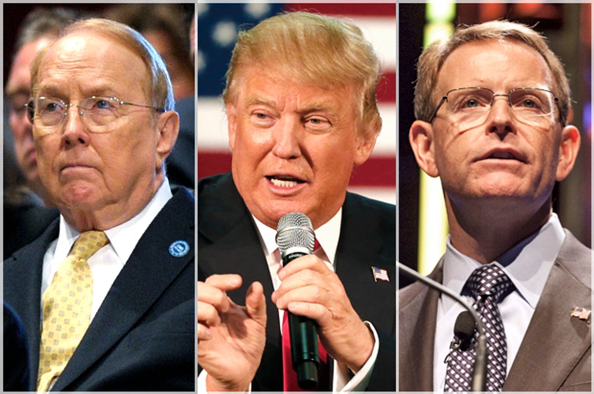 James Dobson, Donald Trump, Tony Perkins   (AP/Susan Walsh/Charles Rex Arbogast/Reuters/Brian Frank)