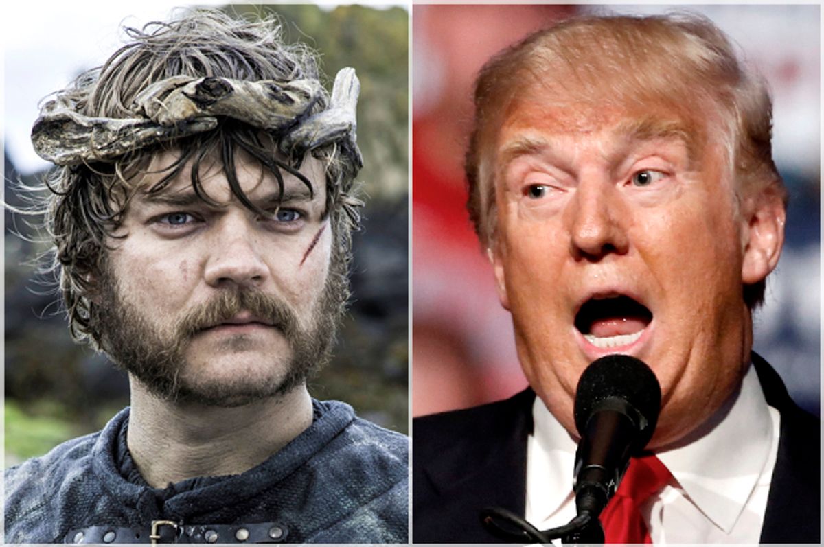 Pilou Asbaeck in "Game of Thrones;" Donald Trump   (HBO/Reuters/Kamil Krzaczynski)