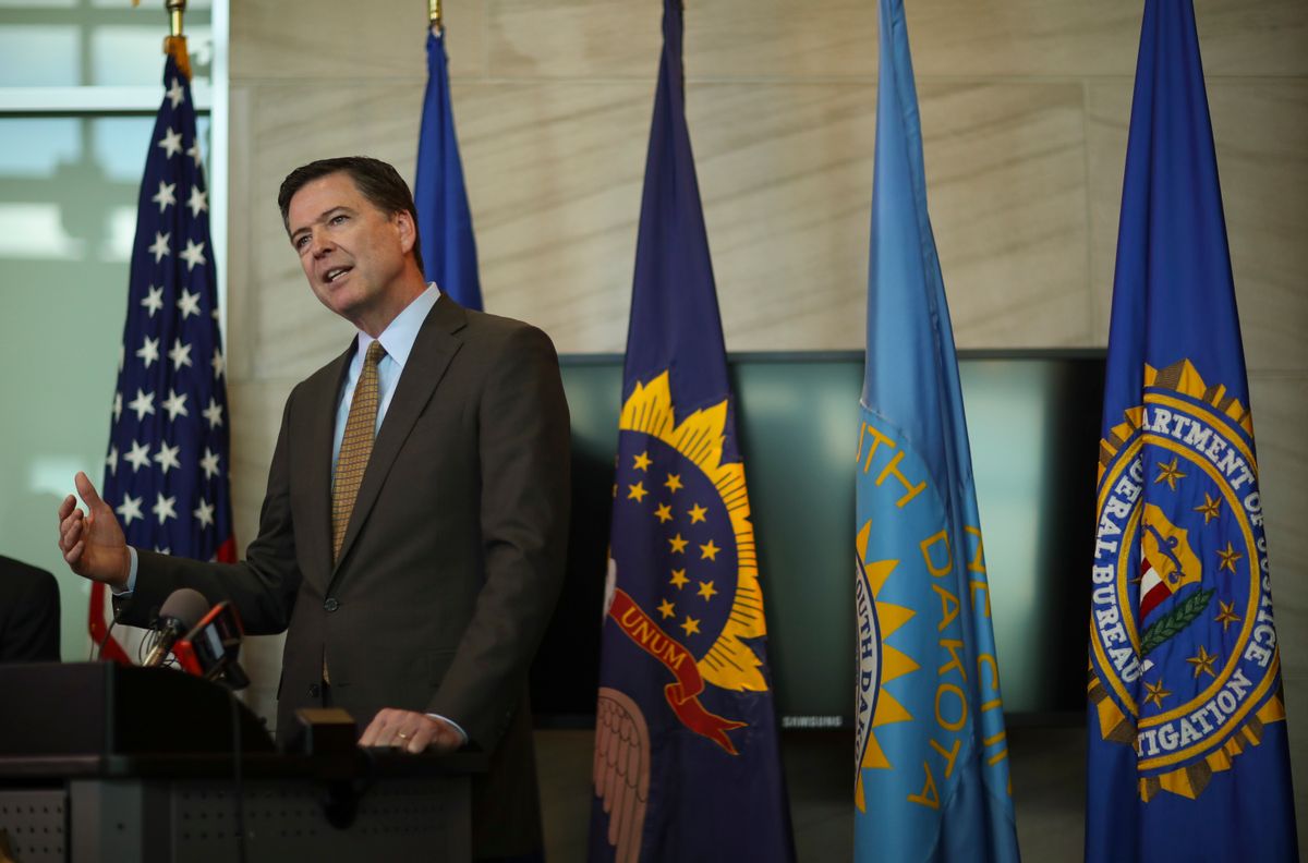 FBI Director James Comey speaks during a news conference Tuesday afternoon June 7, 2016, in Minneapolis, Minn., while in town as part of a two-day regional visit. (Jeff Wheeler/Star Tribune via AP)  MANDATORY CREDIT; ST. PAUL PIONEER PRESS OUT; MAGS OUT; TWIN CITIES LOCAL TELEVISION OUT (AP)