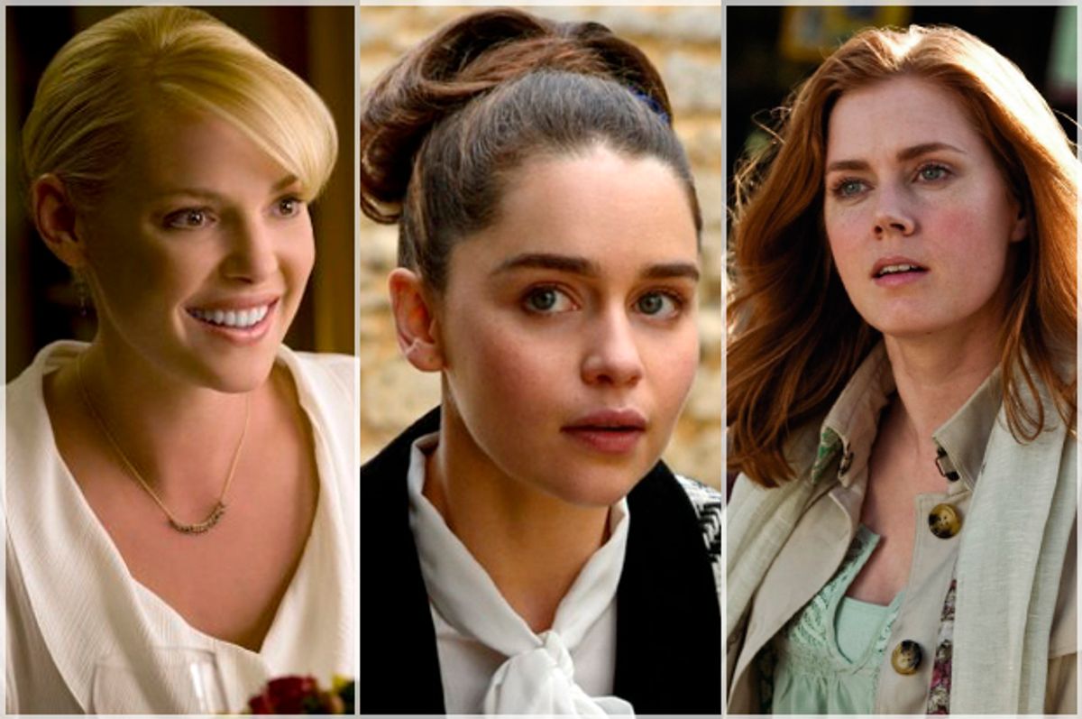Katherine Heigl in "The Ugly Truth," Emilia Clarke in "Me Before You," Amy Adams in "Leap Year"  