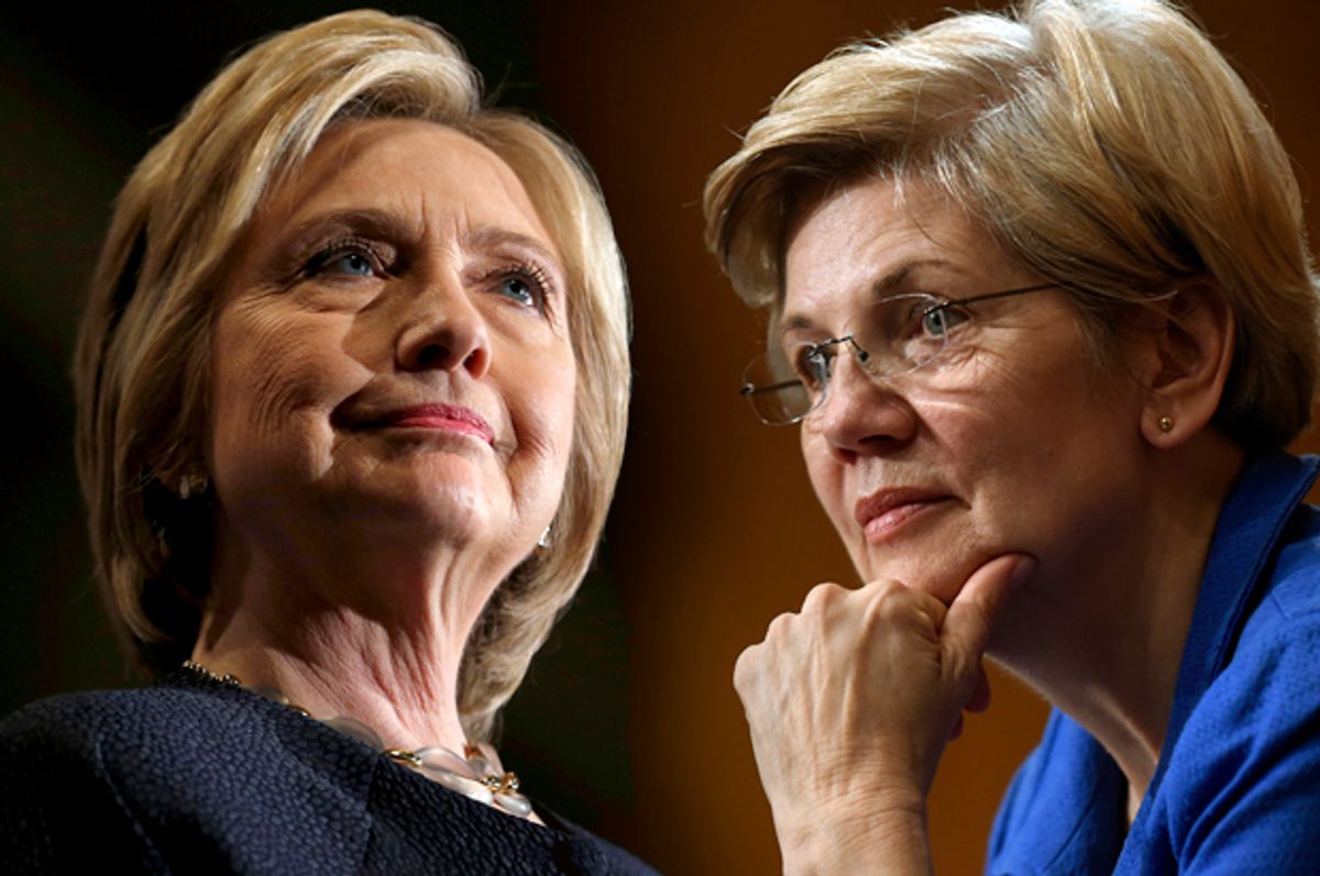 Hillary Clinton, Elizabeth Warren   (Reuters/Stephen Lam/AP/Susan Walsh/Photo montage by Salon)