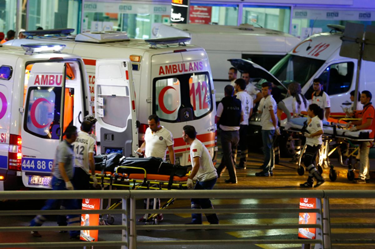 Paramedics push a stretcher at Turkey's largest airport, Istanbul Ataturk, Turkey,  June 28, 2016.    (Reuters/Osman Orsal)