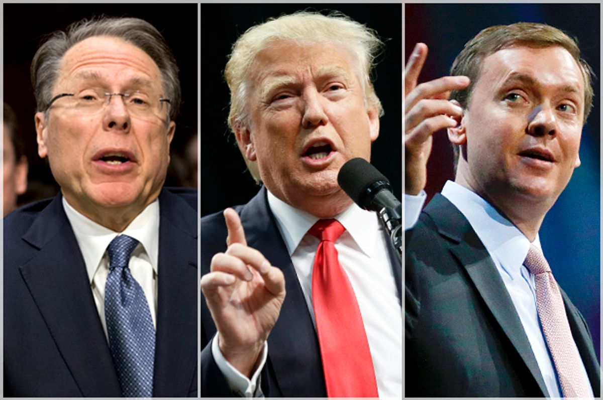 Wayne LaPierre, Donald Trump, Chris Cox   (AP/J. Scott Applewhite/Chris Carlson/Mark Humphrey)