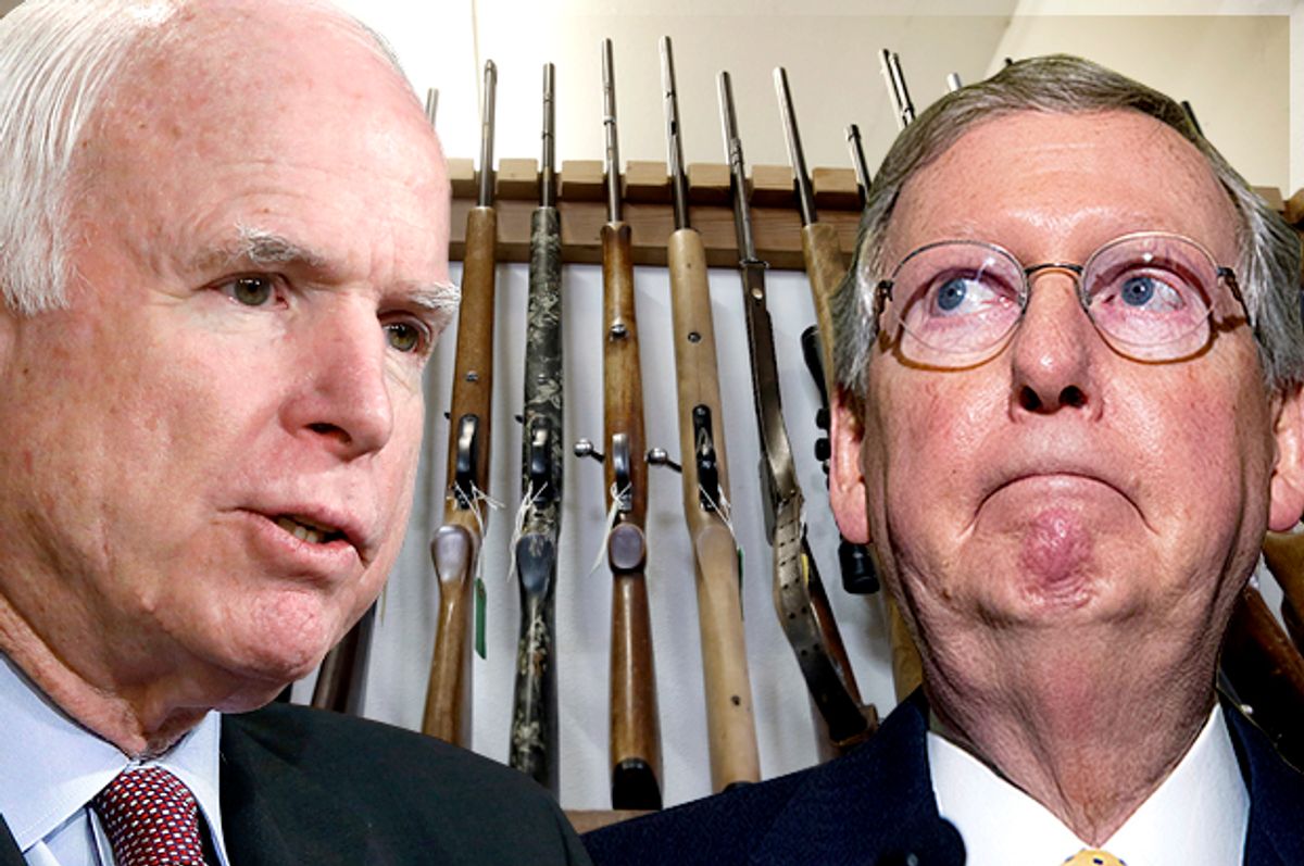 John McCain, Mitch McConnell   (AP/Reuters/Jonathan Ernst/Manuel Balce Ceneta/Lucy Nicholson/Photo montage by Salon)