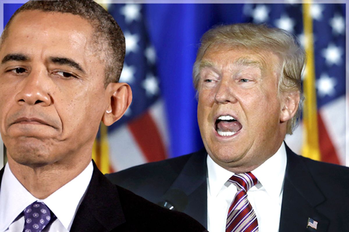 Barack Obama, Donald Trump   (Reuters/Yuri Gripas/Carlo Allegri/Photo montage by Salon)
