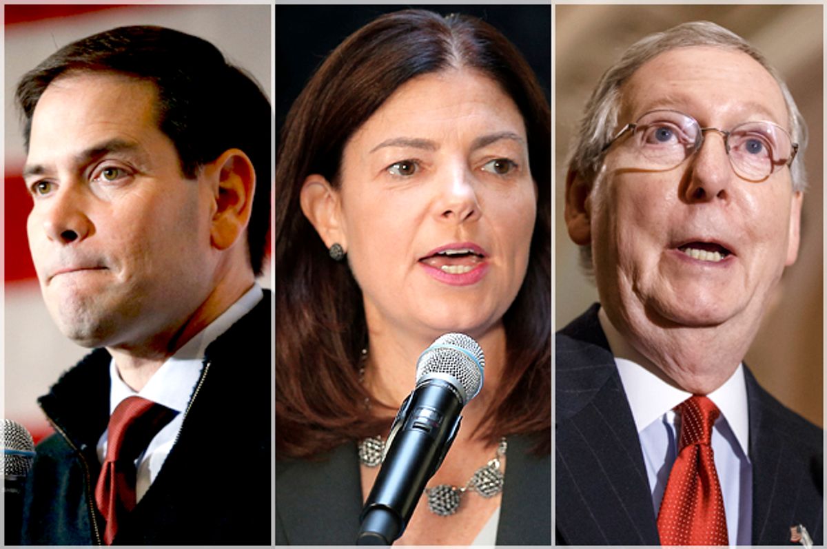 Marco Rubio, Kelly Ayotte, Mitch McConnell   (AP/Reuters/John Locher/Brian Snyder/J. Scott Applewhite)
