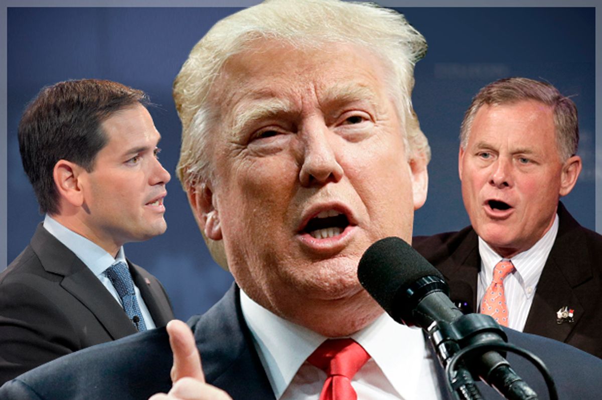 Marco Rubio, Donald Trump, Richard Burr   (AP/Mark J. Terrill/Chris Carlson/Chuck Burton/Photo montage by Salon)