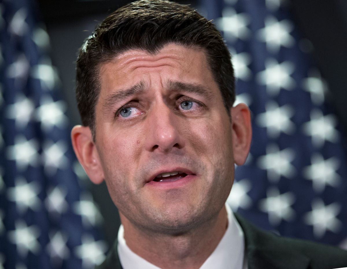 In this June 14, 2016, photo, House Speaker Paul Ryan of Wis., talks to reporters at the Republican National Committee headquarters on Capitol Hill in Washington. House Republicans are unveiling new proposals to repeal and replace President Barack Obama’s health care law. The plan being released Wednesday is part of Ryan’s so-called Better Way agenda meant to show how the GOP would govern with a Republican in the White House.  (AP Photo/J. Scott Applewhite) (AP)