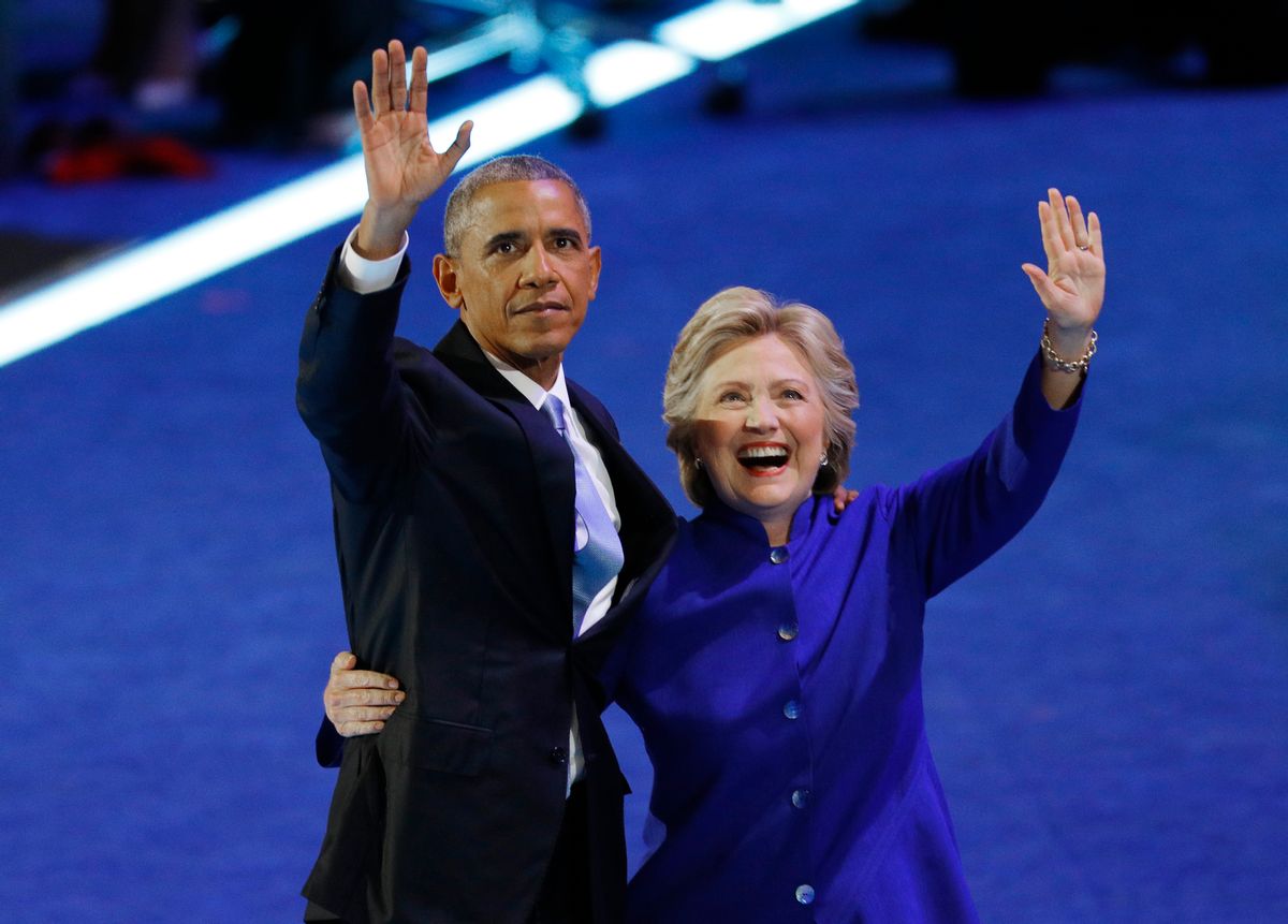 U.S. President Barack Obama is joined by Democratic Nominee for President Hillary Clinton at the Democratic National Convention in Philadelphia, Pennsylvania, U.S. July 27, 2016.  REUTERS/Scott Audette - RTSK0B6 (Reuters)
