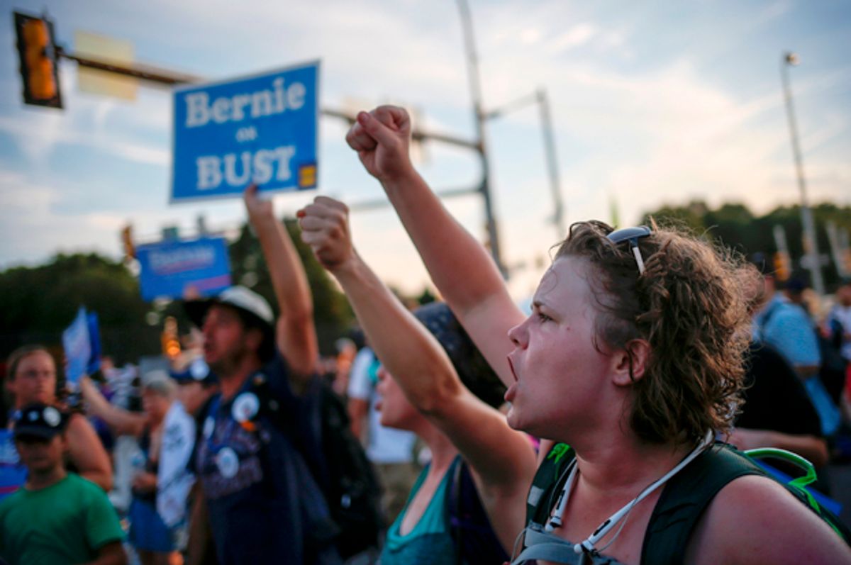 Bernie Sanders supporters at the 2016 Democratic National Convention in Philadelphia, July 26, 2016.   (Reuters/Adrees Latif)