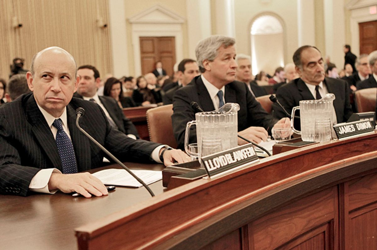 Lloyd Blankfein, Jamie Dimon and John Mack testify on Capitol Hill, Jan. 13, 2010, before the Financial Crisis Inquiry Commission.   (AP/Pablo Martinez Monsivais)