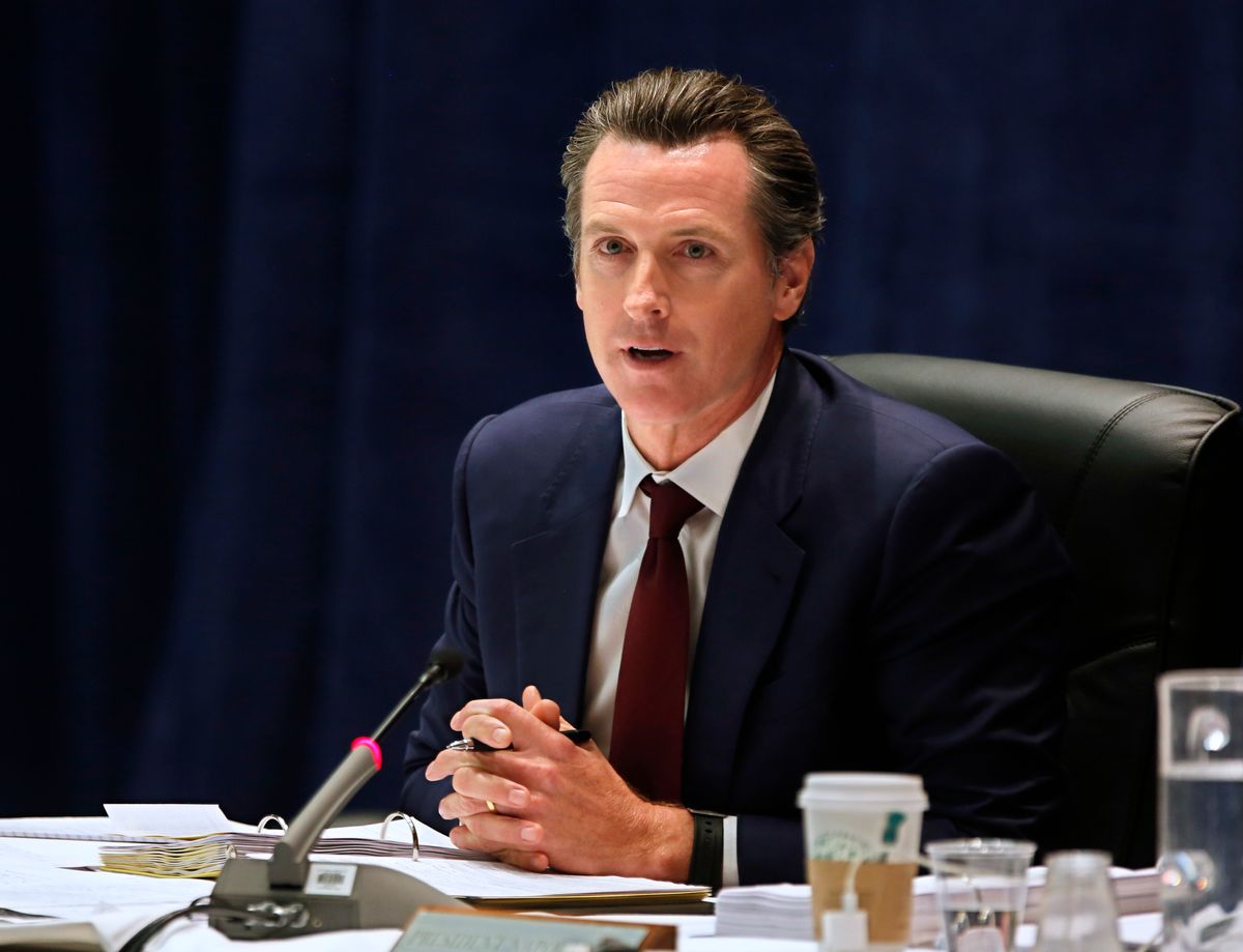 FILE- In this May 11, 2016 file photo California Lt. Gov. Gavin Newsom speaks during a meeting of the University of California Board of Regents in Sacramento, Calif. An online magazine opinion piece attributed to California Lt. Gov. Gavin News contains at least one paragraph that largely originally appeared on the website of the National Center for Lesbian Rights. (AP Photo/Rich Pedroncelli, File) (AP)