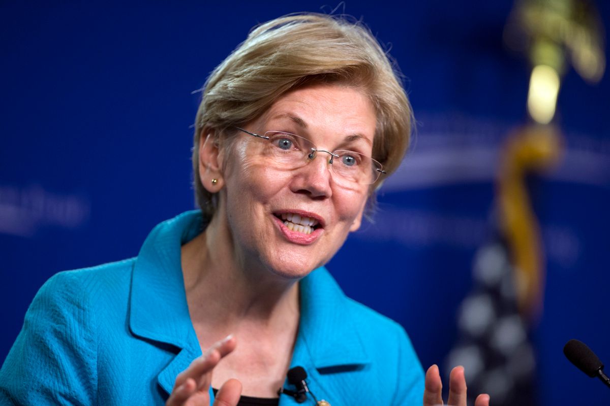 FILE - In this July 13, 2016, file photo, Sen. Elizabeth Warren, D-Mass. speaks to the Center of American Progress Action Fund in Washington. Warren is being considered as a vice presidential pick for Democratic presidential candidate Hillary Clinton. (AP Photo/Evan Vucci) (AP)