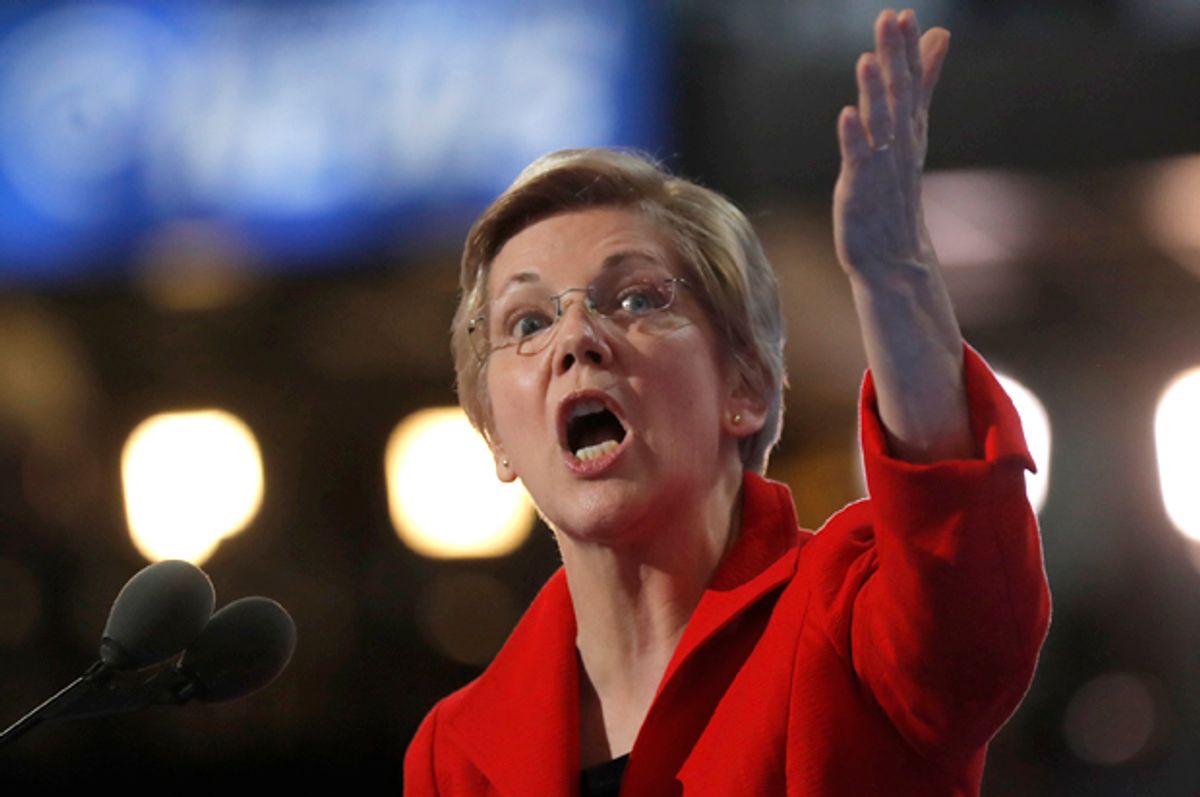 Elizabeth Warren speaks at the Democratic National Convention in Philadelphia, July 25, 2016.   (Reuters/Jim Young)