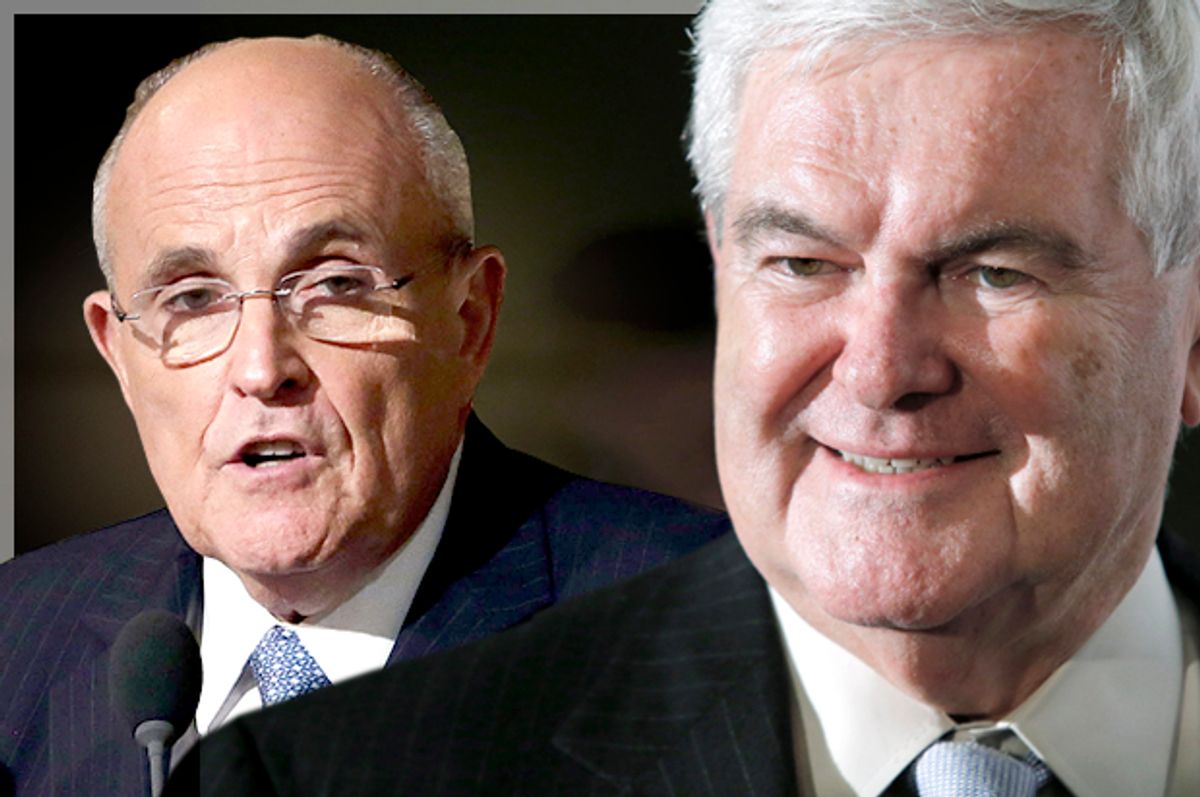 Rudy Giuliani; Newt Gingrich   (Reuters/Richard Drew/Eduardo Munoz/Photo montage by Salon)