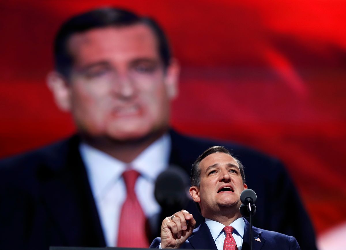 Sen. Ted Cruz, R-Tex., addresses the delegates during the third day session of the Republican National Convention in Cleveland, Wednesday, July 20, 2016. (AP Photo/Carolyn Kaster) (AP)