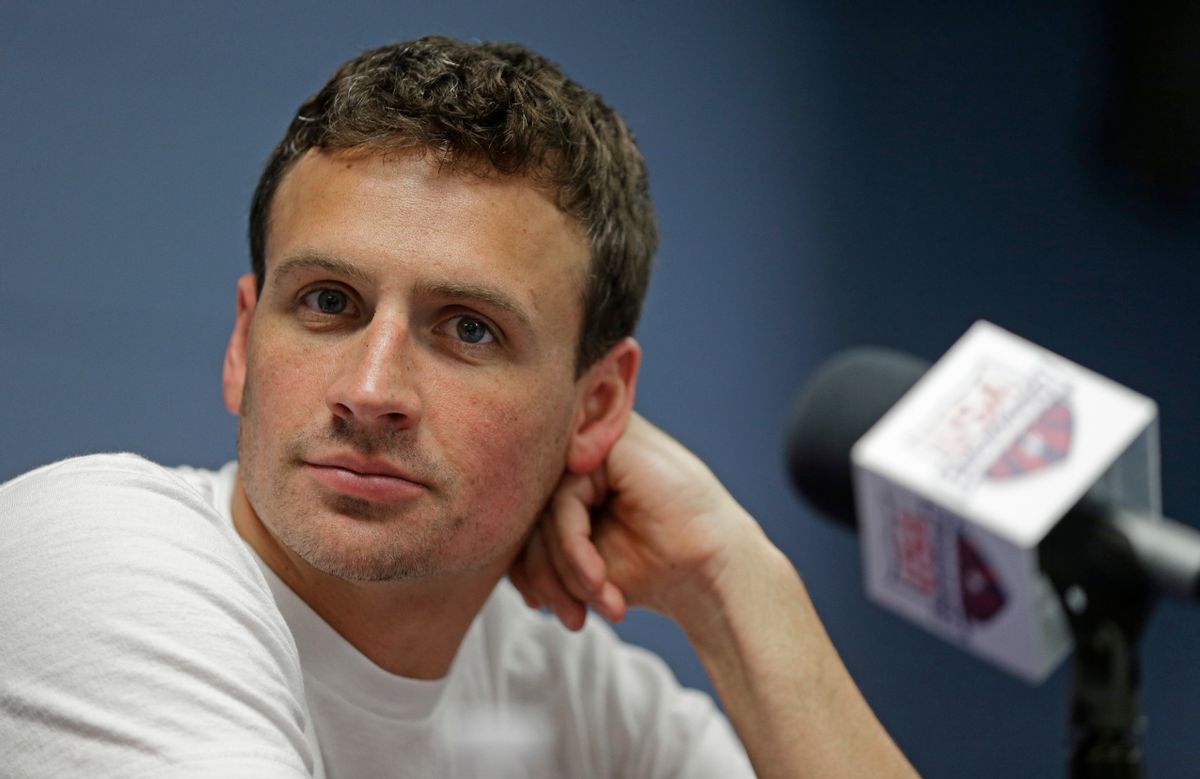 FILE - In this May 12, 2016, file photo, Ryan Lochte listens to a question from the media in Charlotte, N.C. Missy Franklin and Ryan Lochte will be busy in the pool at the Rio Olympics. Just not as busy as they wanted to be. The two popular stars from the U.S. swimming team four years ago in London have just three individual events between them in Rio, hardly the frenetic schedule they've grown accustomed to over the years. (AP Photo/Chuck Burton, File) (AP)