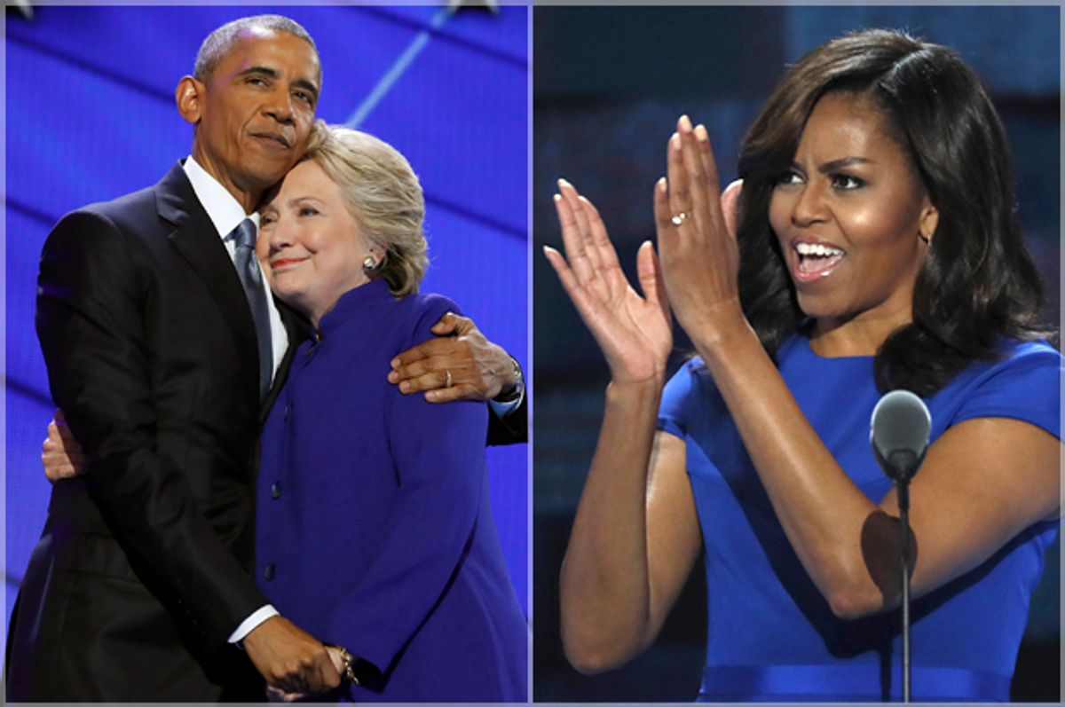 Hillary Clinton, Barack Obama; Michelle Obama at the 2016 Democratic National Convention in Philadelphia.   (Reuters/Jim Young/Mike Segar)