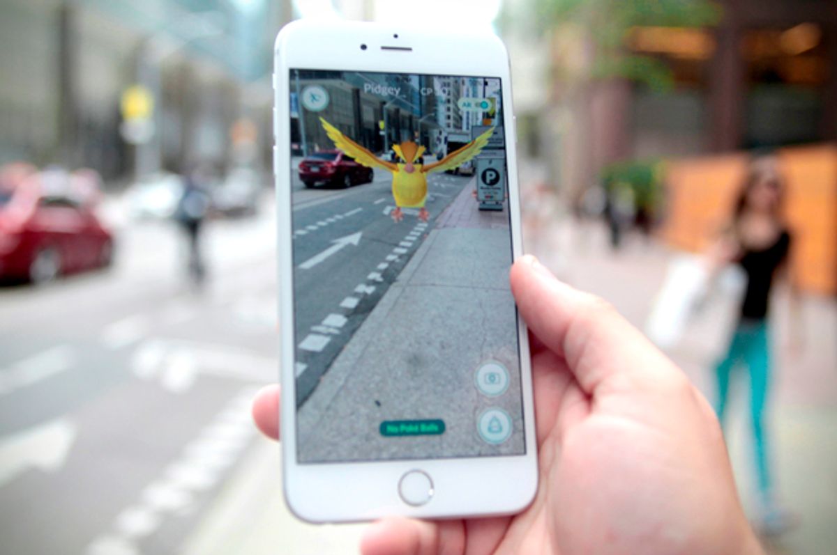 A "Pidgey" Pokemon is seen on the screen of the Pokemon Go mobile app.    (Reuters/Chris Helgren)