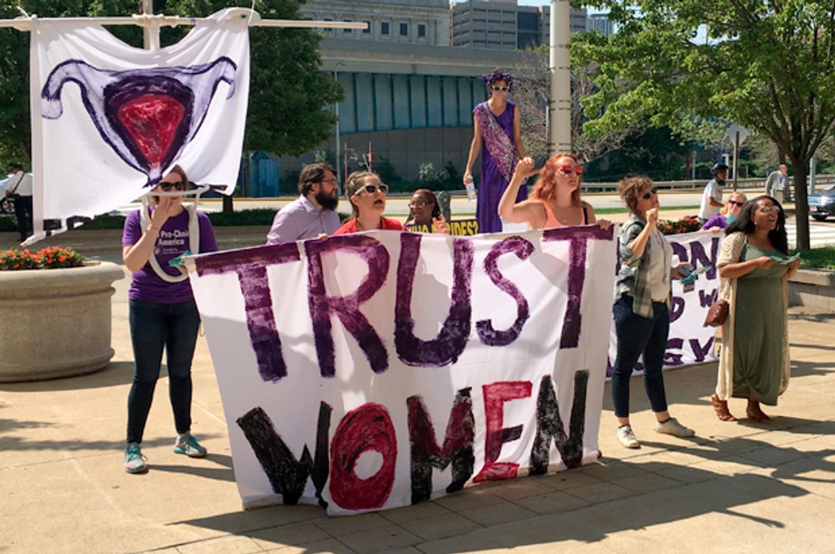 Lady Parts Justice and NARAL protest an anti-choice luncheon at the RNC.
 (amanda marcotte)