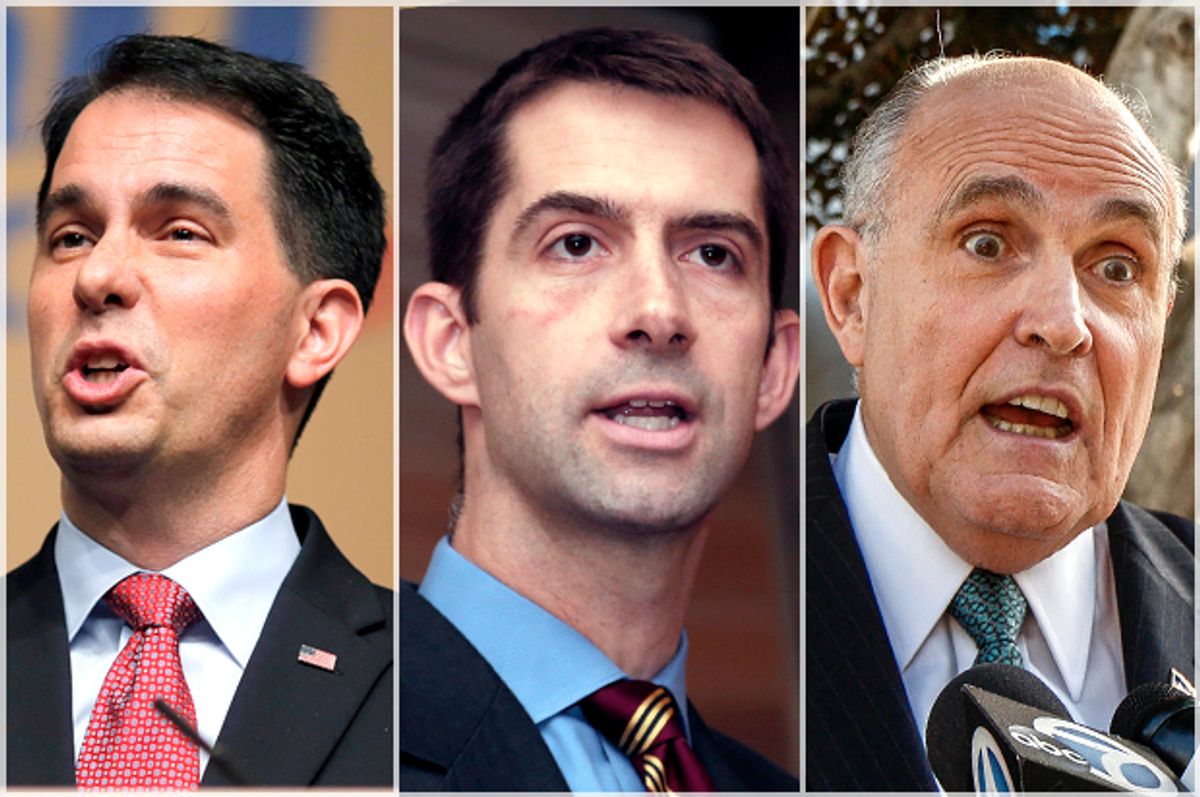 Scott Walker, Tom Cotton, Rudy Giuliani   (AP/Reuters/Carlos Barria/Danny Johnston/Damian Dovarganes)