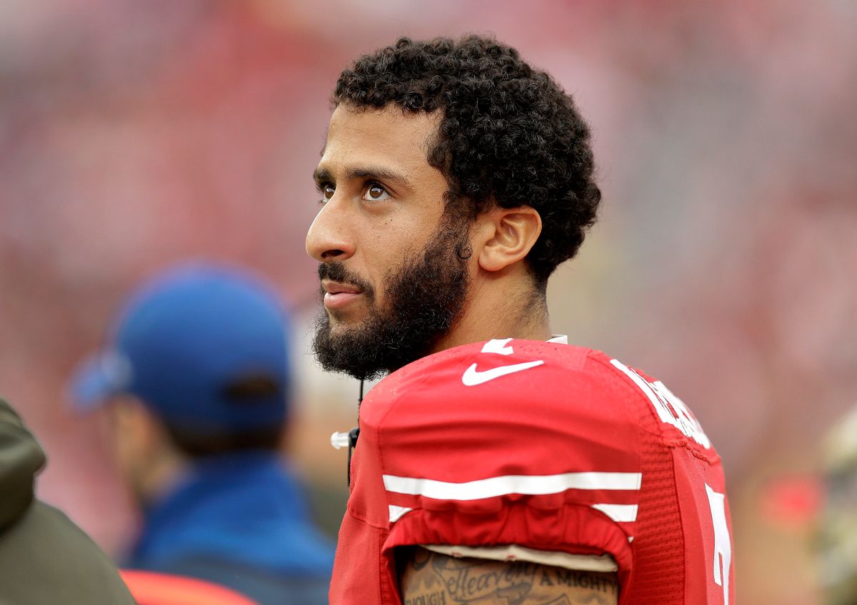 FILE - In this Nov. 8, 2015, file photo, San Francisco 49ers quarterback Colin Kaepernick stands on the field during an NFL football game against the Atlanta Falcons in Santa Clara, Calif. Kaepernick's protest of the national anthem over what he describes as oppression of minorities in the United States is apparently winning support from some veterans on Twitter under #VeteransForKaepernick. Kaepernick said he'll continue the protest during San Francisco's preseason game at San Diego on Thursday, Sept. 1, 2016. (AP Photo/Ben Margot, File) (AP)