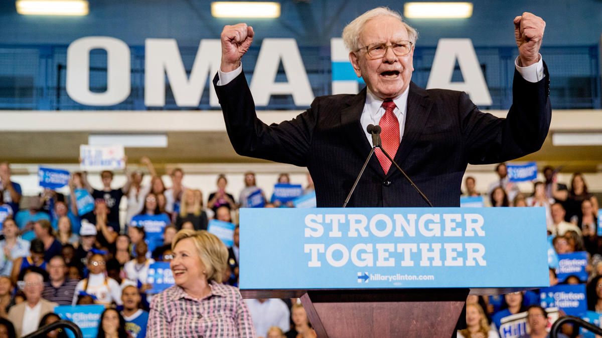 Warren Buffett criticized Donald Trump for his recent comments about a family whose son died fighting in Iraq, and challenged Trump to show his tax returns at a rally in Omaha, Nebraska, on Aug. 1, 2016. (Associated Press)