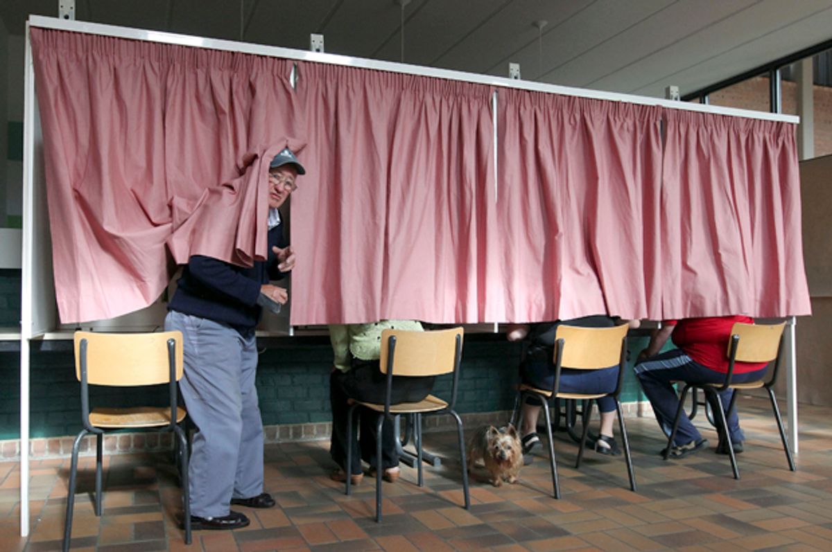 Voting booths in St. Joris Weert, Belgium, June 13, 2010.   (AP/Geert Vanden Wijngaert)