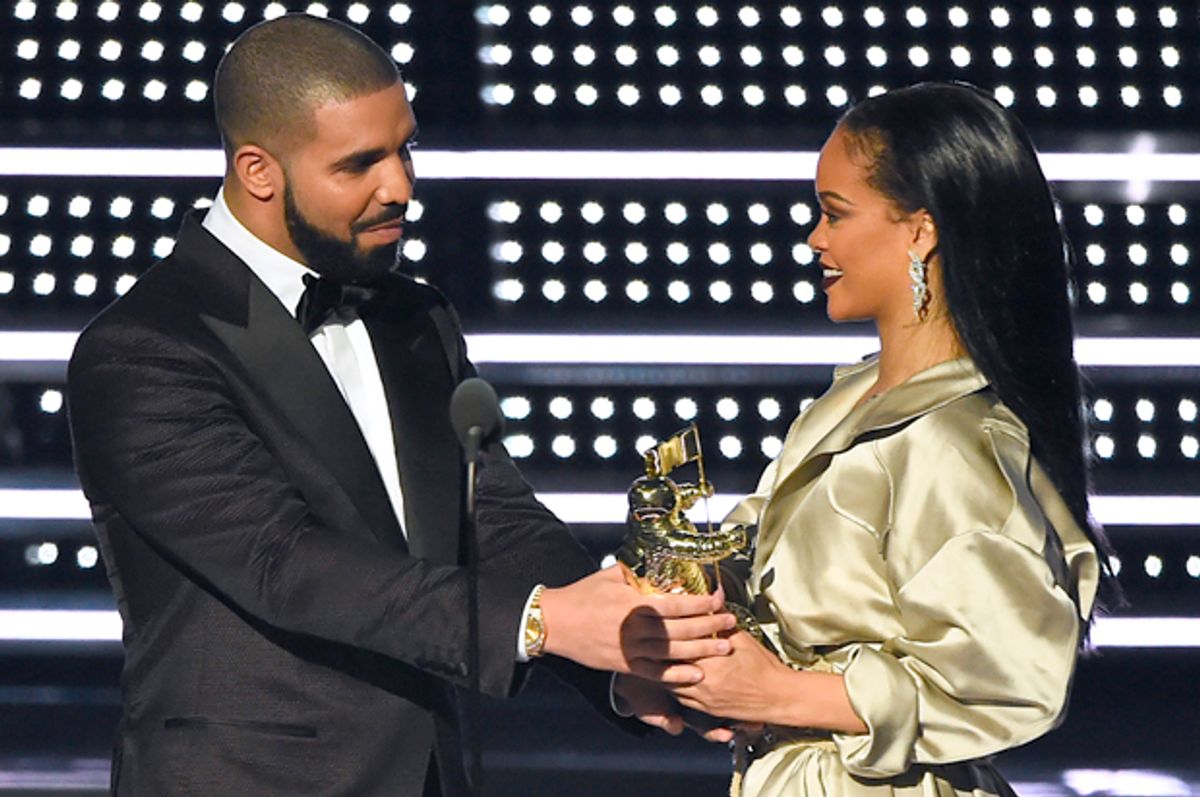 Drake and Rihanna at the MTV Video Music Awards, Aug. 28, 2016.   (AP/Charles Sykes)