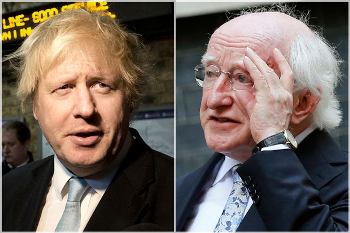 Boris Johnson; Michael D. Higgins   (AP/Alastair Grant/Reuters/Stefan Wermuth)