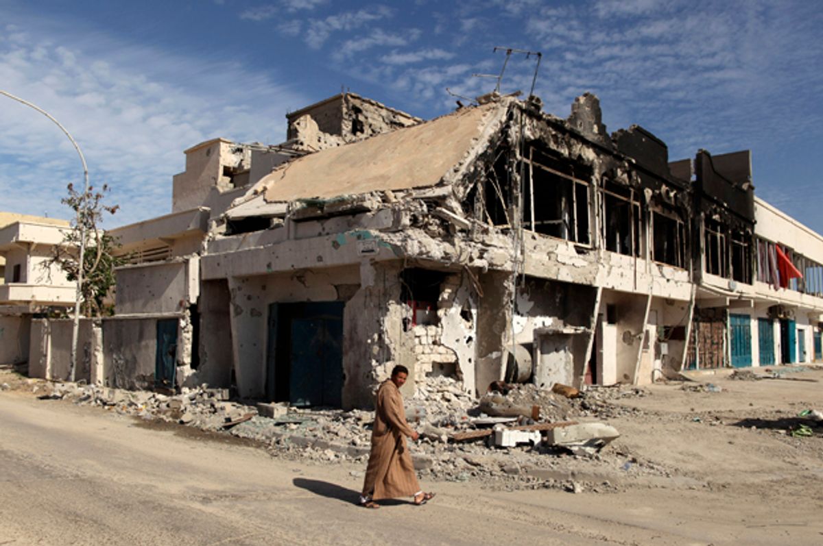 A house which was destroyed during fighting between pro and anti-Gaddafi fighters in Sirt, Libya November 19, 2011.   (Reuters/Mohammed Salem)