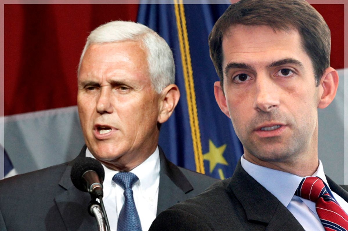 Mike Pence; Tom Cotton   (Reuters/John Sommers II/AP/Danny Johnston/Photo montage by Salon)