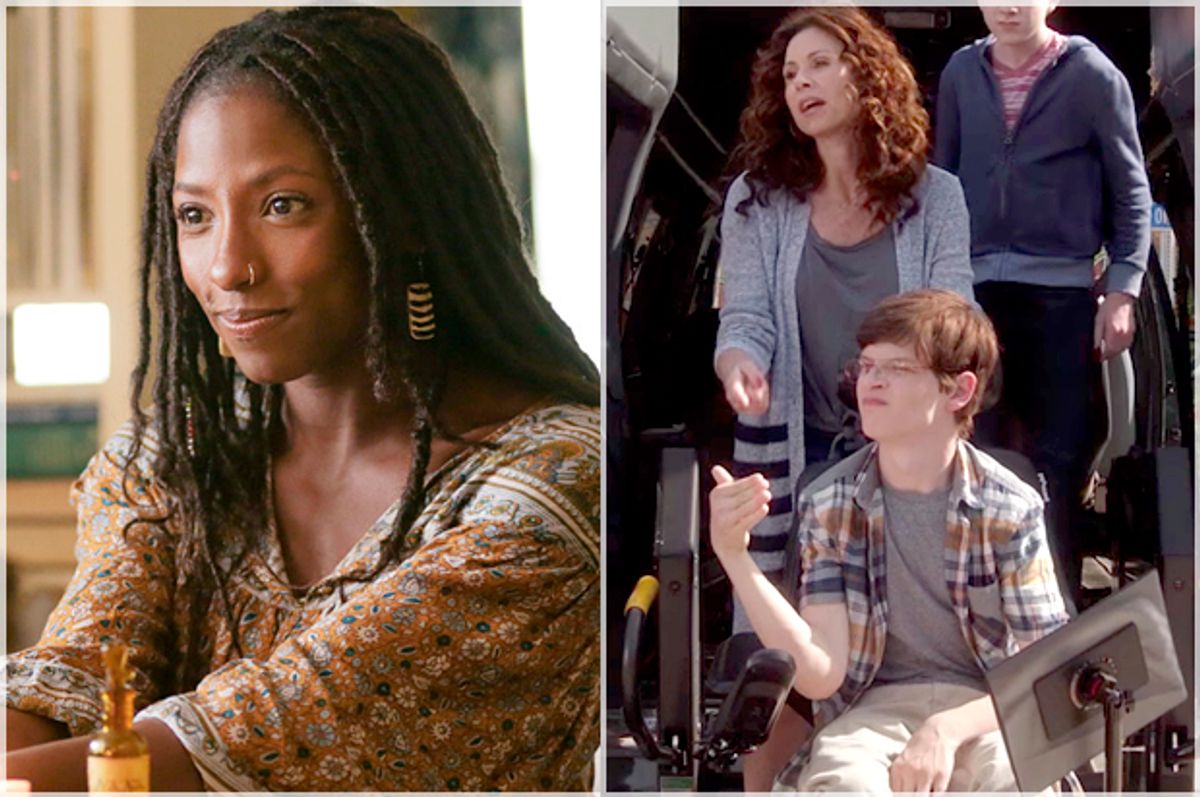 Rutina Wesley in "Queen Sugar," Minnie Driver and Micah Fowler in "Speechless"   (OWN/ABC)